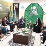 Federal Minister for Law and Justice Azam Nazeer Tarar meeting with H.E. Zahra Behrouz Azar, Vice President of Iran for Women and Family Affairs on the sidelines of the 9th OIC Ministerial Conference on Women, held under the theme 'Socio-Economic and Political Empowerment of Women in the OIC Countries: Challenges and Way Forward,' hosted by the Government of Pakistan under the auspices of the Ministry of Human Rights at the Convention Centre