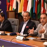 Chairman of Pakistan Banks Association (PBA) Zafar Masud along with Chairman of Pakistan Banking Summit Atif Bajwa addressing a press conference about upcoming 2nd Pakistan Banking Summit 2026 at Islamic Chambers of Commerce and Development