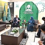 Federal Minister for Law and Justice Azam Nazeer Tarar meeting with H.E. Mrs. Ahed Mohammad Jassous, Minister of State for Women Affairs, Yemen on the sidelines of the 9th OIC Ministerial Conference on Women, held under the theme 'Socio-Economic and Political Empowerment of Women in the OIC Countries: Challenges and Way Forward,' hosted by the Government of Pakistan under the auspices of the Ministry of Human Rights at the Convention Centre
