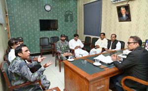 Public Prosecution Officer Malik Amir Shahzad holds a meeting with Director Punjab Counter Narcotics Force, Sargodha Division, Col. (R) Jawad Masood, to discuss legal matters and strengthen coordination in narcotics-related prosecutions at the District Prosecution Office.