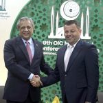Federal Minister for Law and Justice Azam Nazeer Tarar meeting with H.E. Dr. Sevlid Huric, Minister of Human Rights and Refugees, Bosnia Herzegovina on the sidelines of the 9th OIC Ministerial Conference on Women, held under the theme 'Socio-Economic and Political Empowerment of Women in the OIC Countries: Challenges and Way Forward,' hosted by the Government of Pakistan under the auspices of the Ministry of Human Rights at the Convention Centre