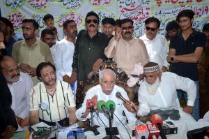 Federal Minister for Investment Board Qaiser Ahmad Sheikh addresses participants during a free medical camp organized under the supervision of Islamia Hospital at chak # 146 Bhokri