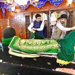 Governor Punjab Sardar Saleem Hyder Khan and Sindh Minister for Culture and Tourism Syed Zulfiqar Ali Shah lay a wreath at the grave of Hazrat Shah Abdul Latif Bhittai during the 283rd Urs celebrations