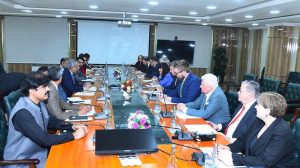 Federal Minister for Law and Human Rights, Senator Azam Nazeer Tarar, in a meeting with ambassadors from the European Union and European countries. APP/MAF/TZD
