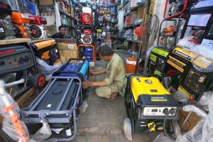 A vendor displaying power generators to attract the customers at Shoba Bazaar.