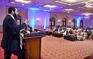 Federal Minister for Information & Broadcasting, Attaullah Tarar addressing Celebrating "World Sports Journalists Day" organized by Rawalpindi Islamabad Sports Journalists Association (RISJA) at local hotel.