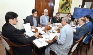 Sindh Chief Minister Syed Murad Ali Shah presides over a meeting at the CM House to review the HIV cases detected at the Sindh Employees' Social Security Institution (SESSI)-run Kulsum Bai Valika Hospital.