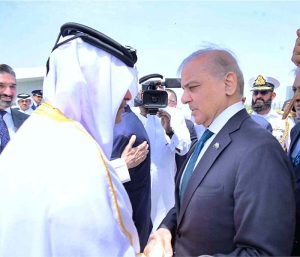 Prime Minister Muhammad Shehbaz Sharif arrive in Doha for one day official visit. Qatar's Deputy Prime Minister and Minister of State for Defence, Sheikh Saoud bin Abdulrahman bin Hassan bin Ali Al Thani received at the airport.