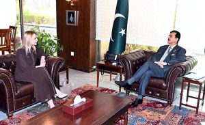 Chairman Senate, Syed Yousaf Raza Gilani in a meeting with Ambassador of Bulgaria to Pakistan Mrs. Irena Gancheva, at Parliament House.