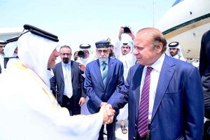 Prime Minister Muhammad Shehbaz Sharif along with Former Prime Minister Mian Muhammad Nawaz Sharif arrive in Doha for their one day official visit. Qatar's Deputy Prime Minister and Minister of State for Defence, Sheikh Saoud bin Abdulrahman bin Hassan bin Ali Al Thani received the Pakistani delegation at the airport.