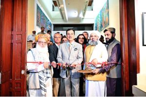 Chairman Senate, Syed Yousaf Raza Gilani addressing during inauguration ceremony of the art exhibition "Sufism & Culture" by Roomi & Aiman at PNCA.