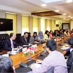 Federal Minister for Finance and Revenue, Senator Muhammad Aurangzeb meeting with participants of the URAAN Overseas Pakistanis Summer Scholars Programme at the Finance Division