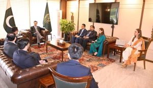 Chairman Senate Syed Yousaf Raza Gilani meets Humza Tabani, Chairman of Tabani Group, along with a delegation led by Xu Xiang, Chairman of SDHS, and Country Director Wang Zhenrong, at Parliament House