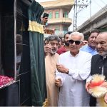 Defence Minister Khawaja Muhammad Asif and Punjab Labour Minister Muhammad Mansha Ullah Butt inaugurate the Faiz Ahmed Faiz Flyover at Shahabpura Chowk