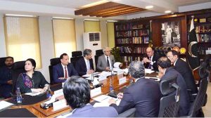 Federal Minister for Finance and Revenue, Senator Muhammad Aurangzeb meeting with participants of the URAAN Overseas Pakistanis Summer Scholars Programme at the Finance Division