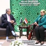 Federal Minister for Law and Justice Azam Nazeer Tarar meeting with H.E. Minister Amal Ammar, President of the National Council for Women, Arab Republic of Egypt on the sidelines of the 9th OIC Ministerial Conference on Women, held under the theme 'Socio-Economic and Political Empowerment of Women in the OIC Countries: Challenges and Way Forward,' hosted by the Government of Pakistan under the auspices of the Ministry of Human Rights at the Convention Centre