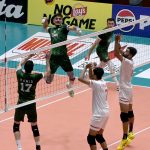 A Pakistani player powerfully smashes the ball against Bangladash match during the Final Match & Closing Ceremony of the CAVA Men’s Volleyball Championship 2026 at Liaquat Gymnasium in the federal capital