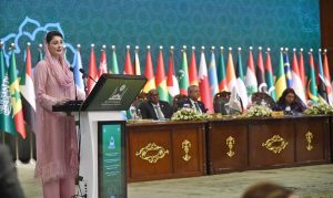 Chief Minister Punjab Maryam Nawaz Sharif addresses the 9th OIC Ministerial Conference on Women, held under the theme "Socio-Economic and Political Empowerment of Women in the OIC Countries: Challenges and Way Forward," hosted by the Government of Pakistan under the auspices of the Ministry of Human Rights at the Convention Centre.