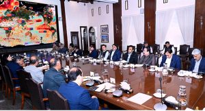 Sindh Irrigation Minister Jam Khan Shoro, accompanied by Chief Secretary Sindh Asif Hyder Shah and other senior officials, meets Federal Minister for Climate Change Dr Musadik Malik and NDMA Chairman Lt Gen Inam Haider Malik at the CM House to review Sindh's monsoon preparedness, flood response arrangements, climate resilience initiatives, and the National Disaster Management Authority's next-generation early warning and predictive disaster intelligence systems.