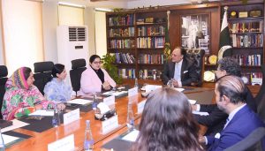 Federal Minister for Finance and Revenue, Senator Muhammad Aurangzeb, in a meeting with a delegation of the Women Chamber of Commerce and Industry Peshawar to discuss women’s economic empowerment, digital inclusion, and skills development.