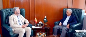 Federal Minister for National Food Security and Research, Rana Tanveer Hussain, meets with the Ambassador of Spain to Pakistan, Carlos Aragón Gil de la Serna, to discuss enhanced cooperation in agriculture, agricultural technology food security and bilateral trade