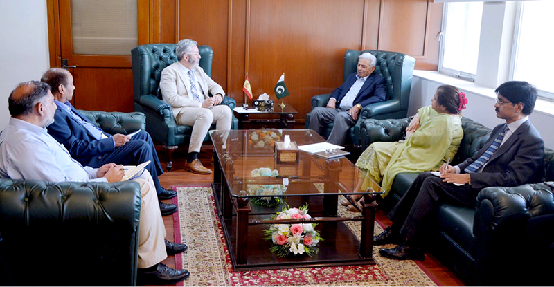 Federal Minister for National Food Security and Research, Rana Tanveer Hussain, meets with the Ambassador of Spain to Pakistan, Carlos Aragón Gil de la Serna, to discuss enhanced cooperation in agriculture, agricultural technology food security and bilateral trade
