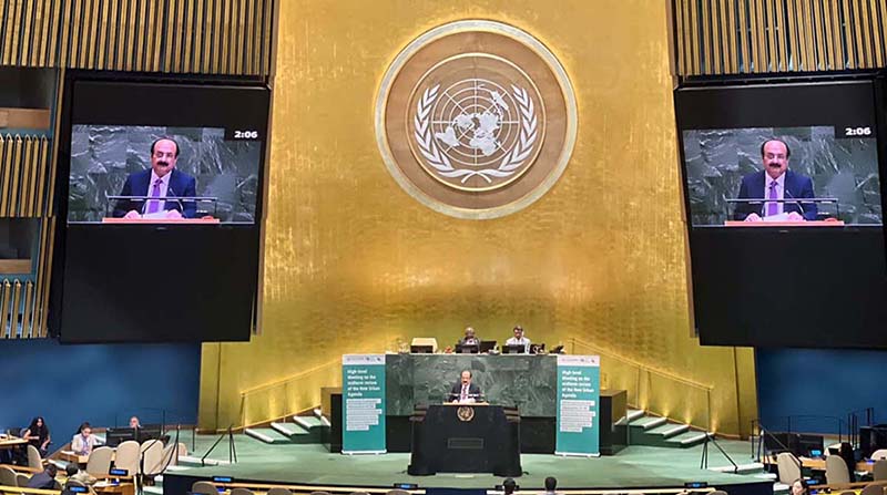 Chairman Prime Minister Youth Programme Rana mashood Ahmed khan while addressing the UN high level meeting on review of New Urban Agenda