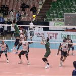 Players of Pakistan and Sri Lanka compete during the opening match of the CAVA Men's Volleyball Championship 2026 at the Liaquat Gymnasium Hall, Pakistan Sports Complex, in the federal capital