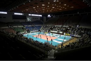 Bangladashi players engage in an intense battle at the net against Pakistani team during the Final Match & Closing Ceremony of the CAVA Men’s Volleyball Championship 2026 at Liaquat Gymnasium in the federal capital