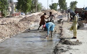 Labourers are busy constructing a road as part of development work on Autobahn Road