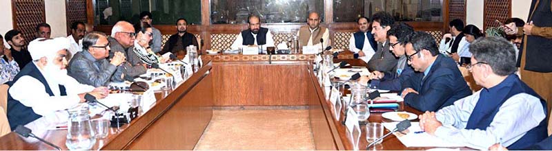 Senator Hidayatullah Khan, Chairman of the Senate Standing Committee on National Heritage and Culture, presides over a meeting of the committee at Parliament House