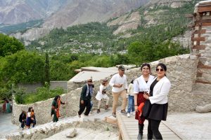 Tourists visit the historic Altit Fort, an architectural marvel dating back more than 1,100 years, in Altit town, Hunza Valley. The centuries-old heritage site, carefully preserved by local authorities, attracts both domestic and international visitors.