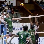 Players of Pakistan and Sri Lanka in action during the opening match of the CAVA Men's Volleyball Championship 2026 at the Liaquat Gymnasium Hall, Pakistan Sports Complex , in the federal capital