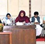 Senator Shahadat Awan, Chairman of the Senate Standing Committee on Railways, presides over a meeting of the committee at Parliament House