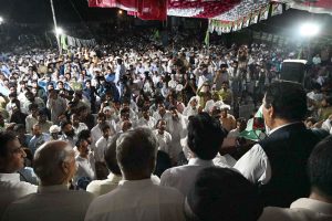 Federal Minister for Kashmir Affairs, Gilgit Baltistan and SAFRON Engr. Amir Muqam along with PML-N AJK leaders addresses the public gathering during election campaign in LA- 06, Azad Jammu & Kashmir
