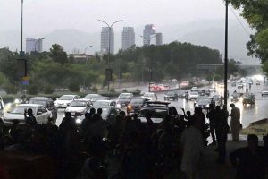 A view of thunder light during the first Monsoon rain that experienced in the federal capital.