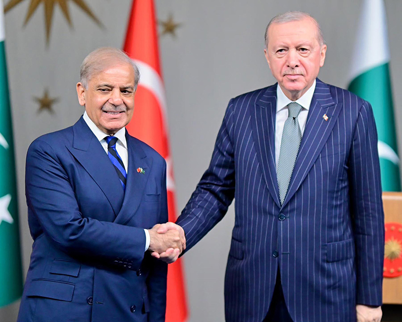 The President of Turkiye Recep Tayyip Erdogan and Prime Minister of Pakistan Muhammad Shehbaz Sharif in a joint Press Stakeout