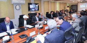 Federal Minister for Finance and Revenue, Senator Muhammad Aurangzeb, chairing a meeting of the Economic Coordination Committee (ECC) at the Finance Division. APP/ABB