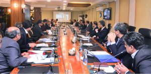 Federal Minister for Finance and Revenue, Senator Muhammad Aurangzeb, chairing a meeting of the Economic Coordination Committee (ECC) at the Finance Division. APP/ABB