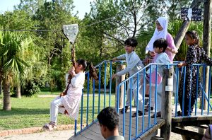 Tourists visit the historic Altit Fort, an architectural marvel dating back more than 1,100 years, in Altit town, Hunza Valley. The centuries-old heritage site, carefully preserved by local authorities, attracts both domestic and international visitors.