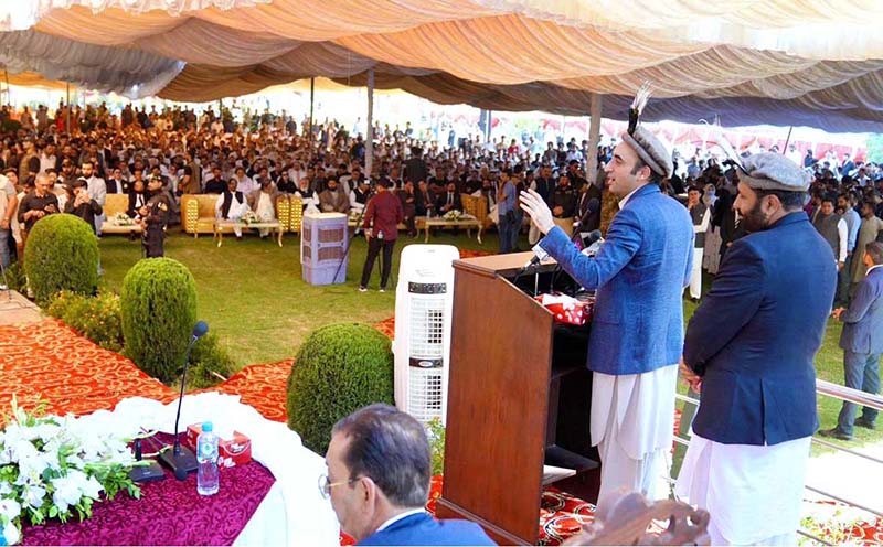 Chairman Pakistan People’s Party, Bilawal Bhutto Zardari addressing During the oath-taking ceremony of the newly elected Chief Minister of Gilgit-Baltistan