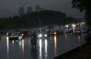 A view of thunder light during the first Monsoon rain that experienced in the federal capital.