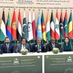Federal Minister for Law and Justice Azam Nazeer Tarar and Hissein Brahim Taha, Secretary-General of the Organization of Islamic Cooperation (OIC), address a joint press conference following the conclusion of the 9th OIC Ministerial Conference on Women, held under the theme "Socio-Economic and Political Empowerment of Women in the OIC Countries: Challenges and Way Forward," hosted by the Government of Pakistan under the auspices of the Ministry of Human Rights at the Convention Centre