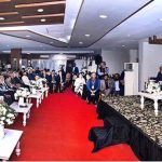 Sindh Chief Minister Syed Murad Ali Shah addresses a ceremony organised by the Karachi Association of Trade and Industry (KATI) to honour renowned humanitarian and founder of the Indus Hospital Network, Dr Abdul Bari Khan, in recognition of his out-standing contributions to healthcare and public service