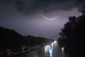 A view of thunder light during the first Monsoon rain that experienced in the federal capital.