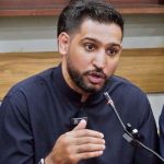 International boxing star Amir Khan speaks to media representatives during a visit to the Karachi Press Club