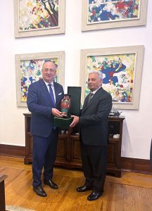 Federal Minister for National Food Security and Research Rana Tanveer Hussain meets with the Portuguese Minister for Agriculture and the Sea, José Manuel Fernandes, to discuss cooperation in agriculture, food security, olive sector development, climate-resilient farming, trade, and investment.
