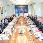 The President of Turkiye Recep Tayyip Erdogan and the Prime Minister of Pakistan Muhammad Shehbaz Sharif in a meeting at Vahdateen Palace