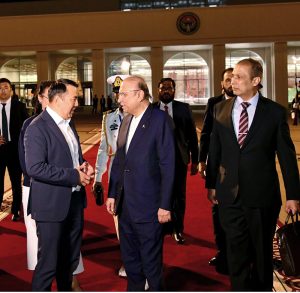 President Asif Ali Zardari departs from Manas International Airport for Pakistan after concluding his official visit to the Kyrgyz Republic. Marlen Mamataliyev, Speaker of the Kyrgyz Parliament, saw off the President at the airport.
