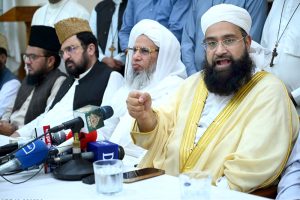 Chairman of the Pakistan Ulema Council, Maulana Tahir Ashrafi, chairs a meeting with religious scholars and officials at St. John Cathedral Church